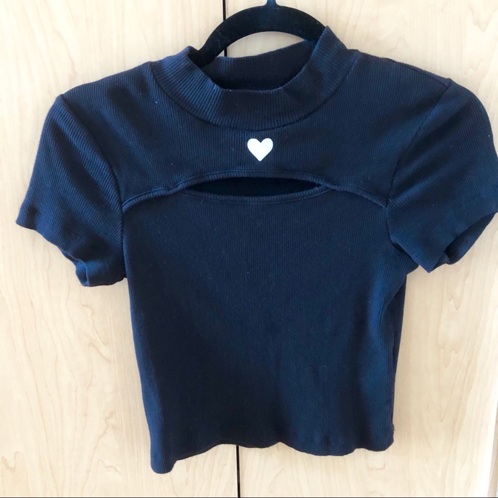 Heart Ribbed Baby Crop Tee by Lazy Oaf